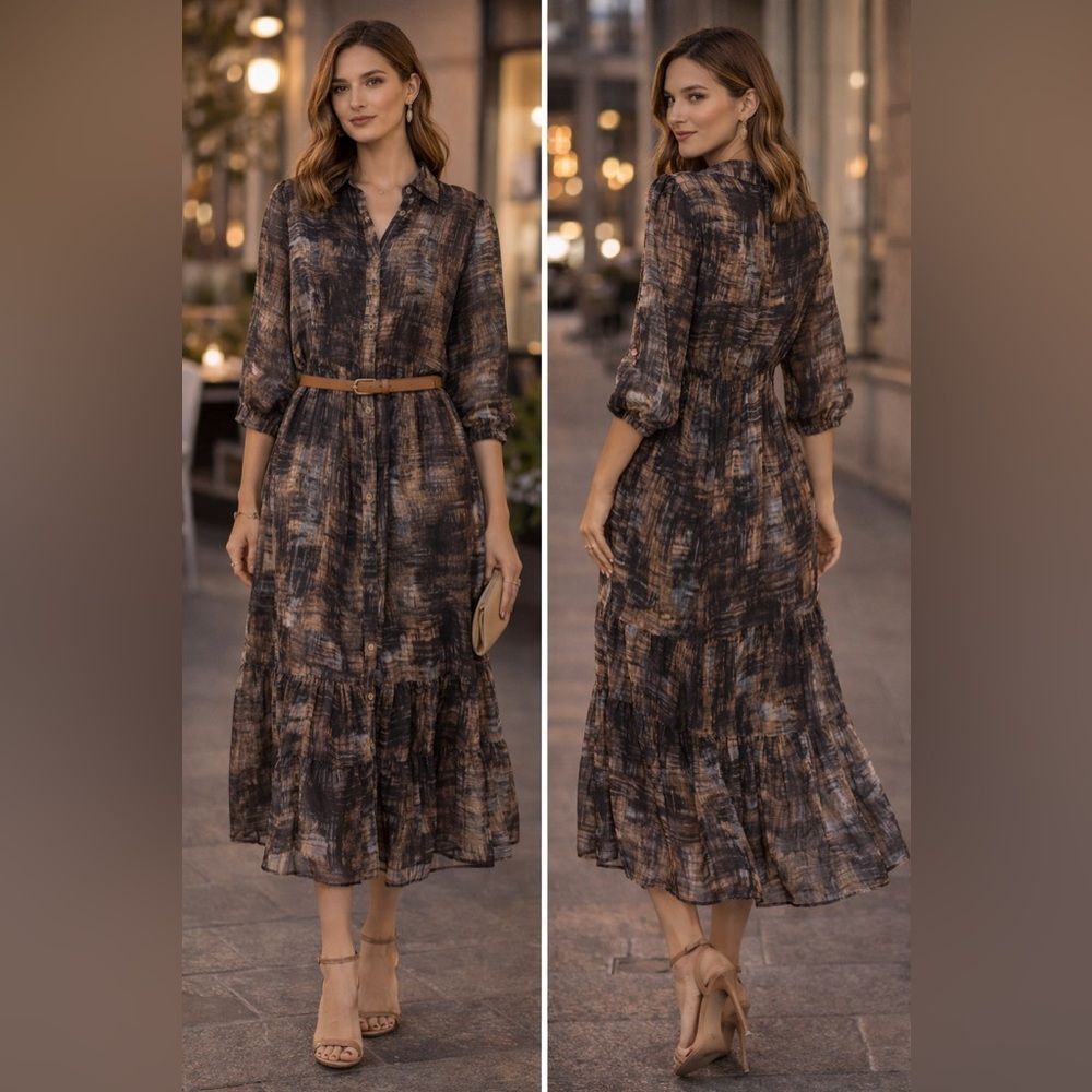 Bloomingdale’s Area Stars Abstract Print Button Front Midi Dress XS NWT